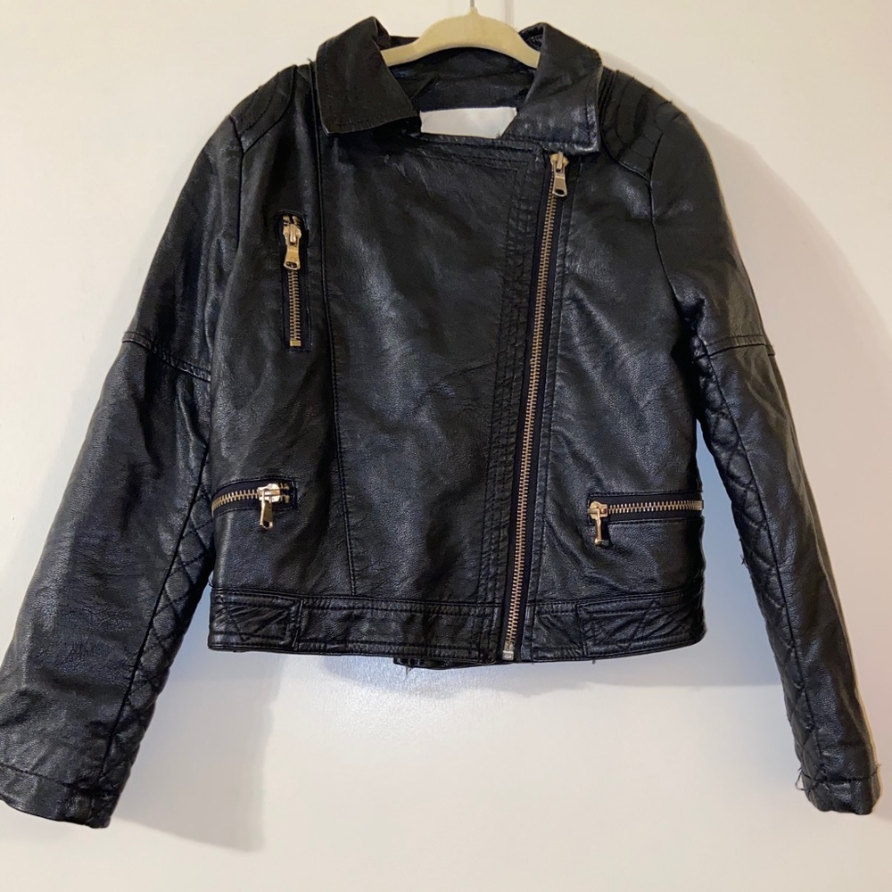 Kids Black Leather Jacket size M 5/6